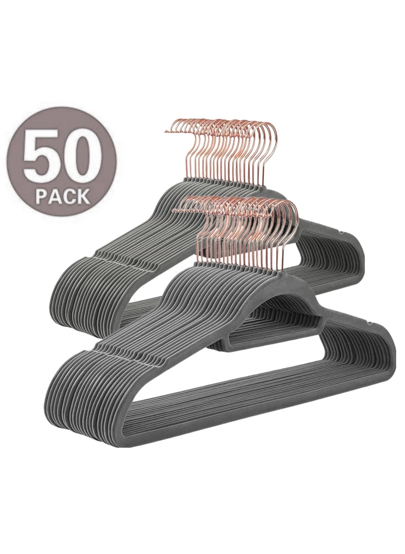 Creative Deco - CREATIVE DECO - Premium Velvet Clothes Hangers 50 Pack | Grey/Rose Gold  Hangers for Coats, Pants & Dress Pants, Non Slip Felt Hangers, Non Slip Clothes Hangers Set, Heavy Duty Coat Hangers (Grey) - Image 1