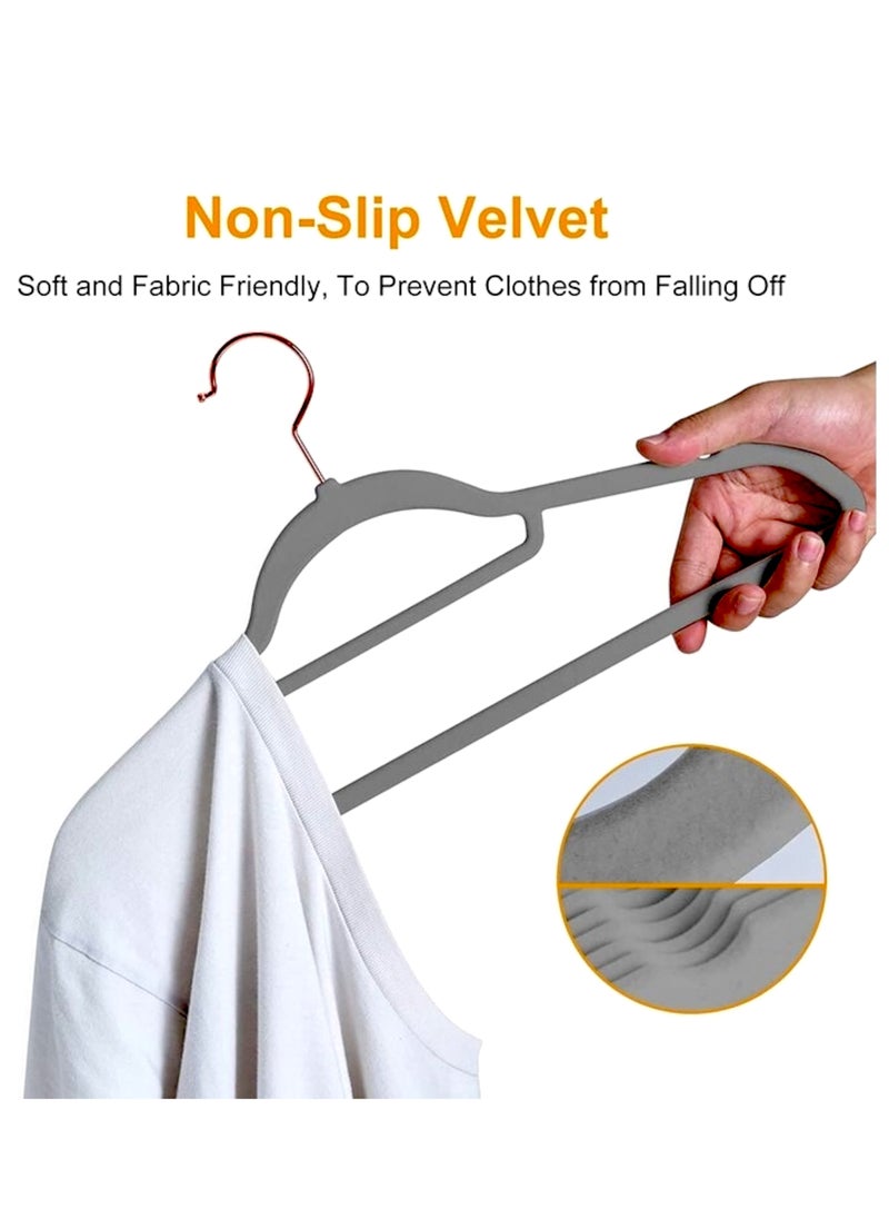 Creative Deco - CREATIVE DECO - Premium Velvet Clothes Hangers 50 Pack | Grey/Rose Gold  Hangers for Coats, Pants & Dress Pants, Non Slip Felt Hangers, Non Slip Clothes Hangers Set, Heavy Duty Coat Hangers (Grey) - Image 1