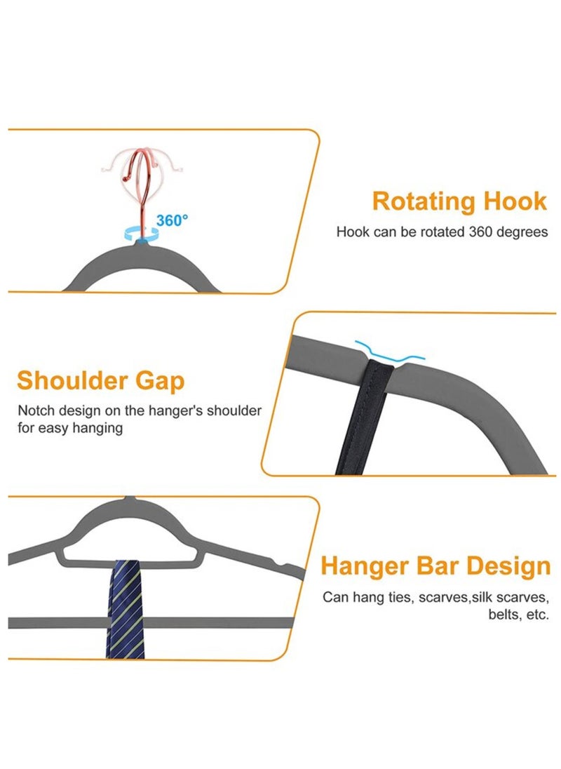 Creative Deco - CREATIVE DECO - Premium Velvet Clothes Hangers 50 Pack | Grey/Rose Gold  Hangers for Coats, Pants & Dress Pants, Non Slip Felt Hangers, Non Slip Clothes Hangers Set, Heavy Duty Coat Hangers (Grey) - Image 1