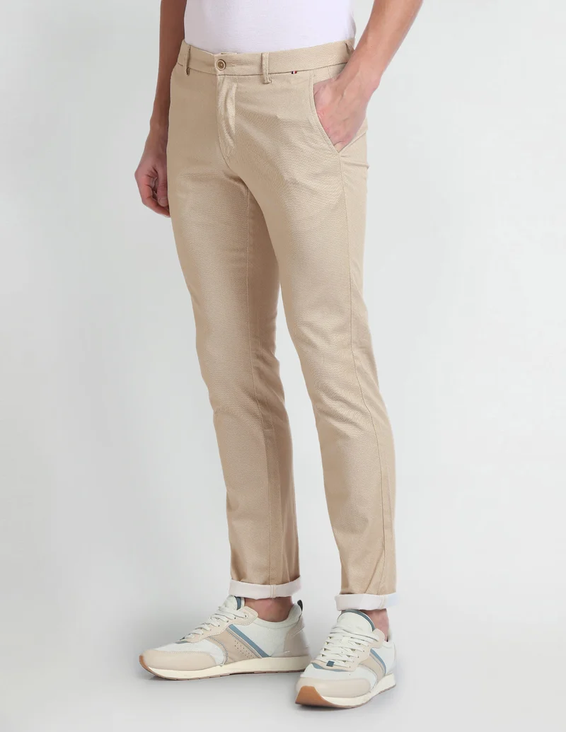 Arrow Beige Low Rise Smart Flex Trousers for Men | Best Price UAE