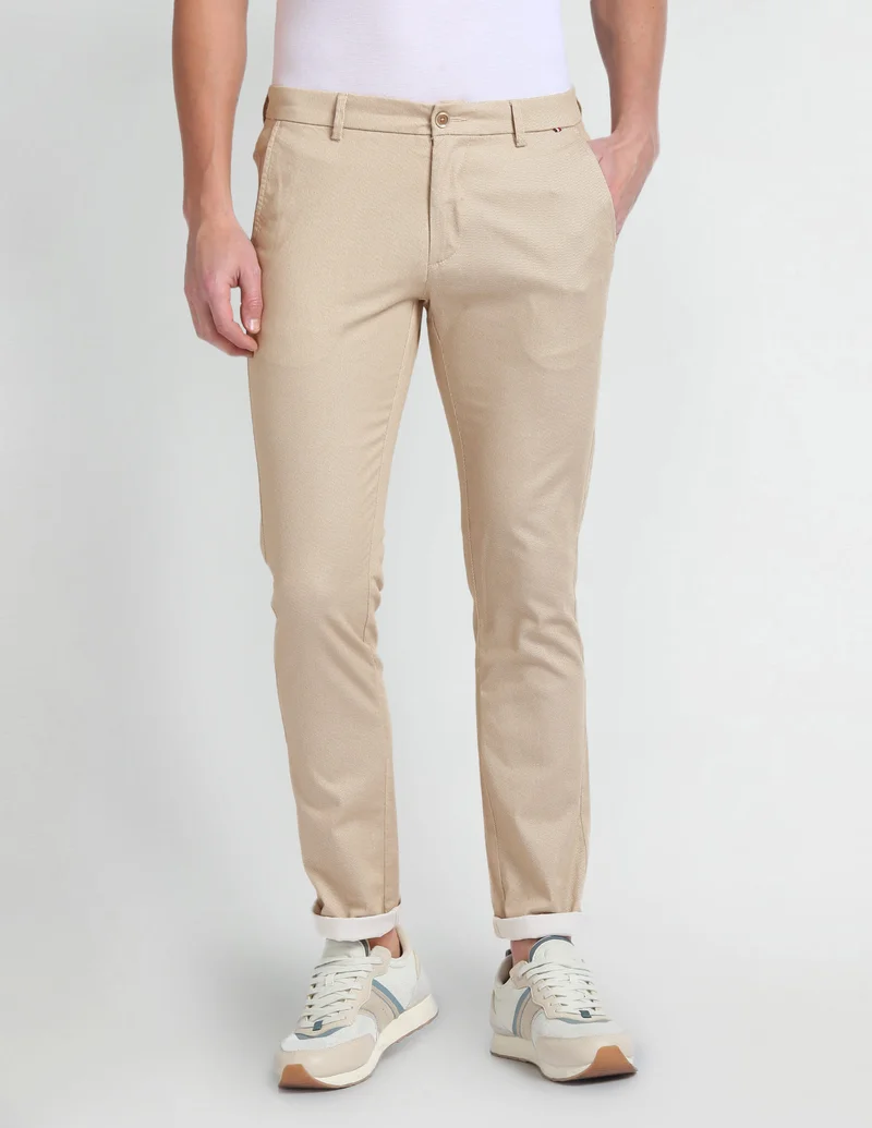 Arrow Beige Low Rise Smart Flex Trousers for Men | Best Price UAE
