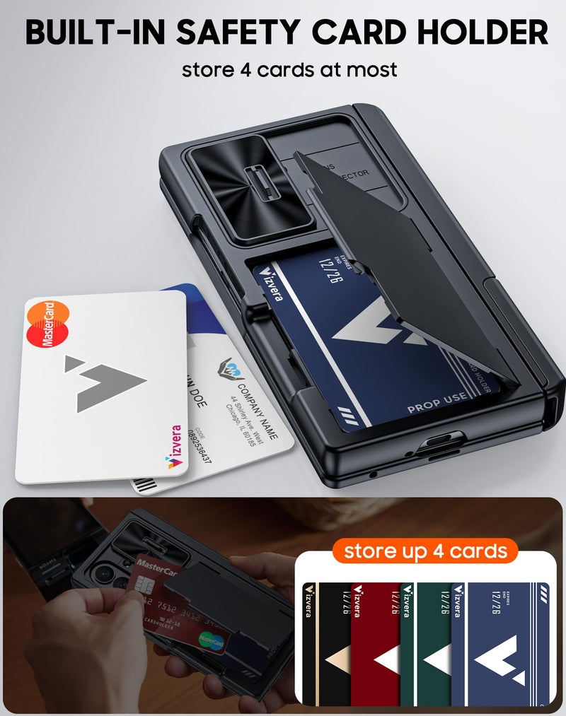 Vizvera for Samsung Galaxy Z Fold 7 Case RFID Wallet with Cards Holder[Kickstand][Camera Cover] Shockproof Silicone Protective Phone Case for Z Fold 7 2025-Black - Image 4