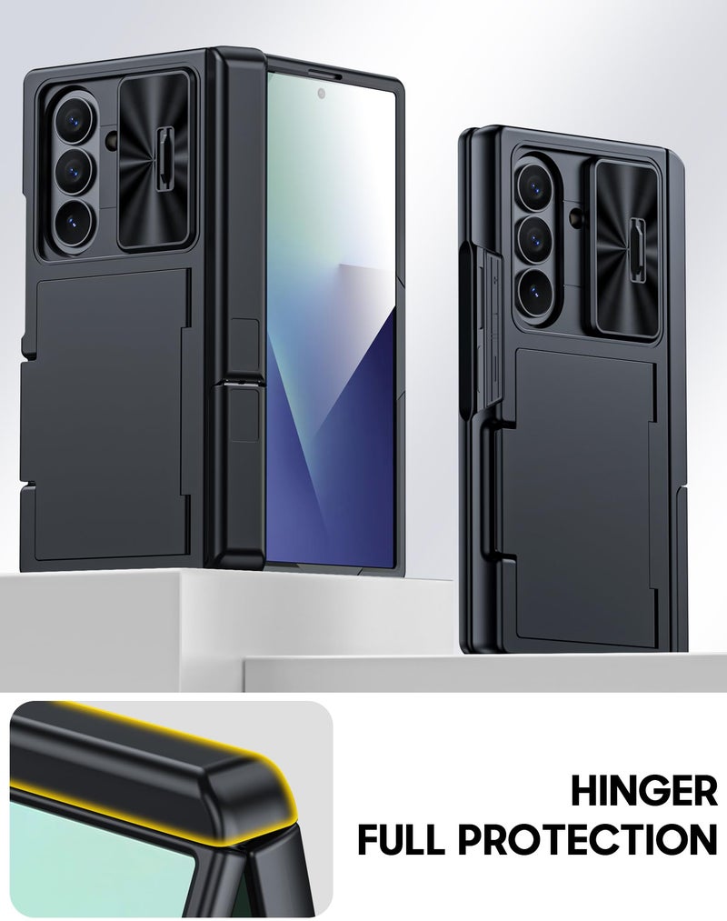 Vizvera for Samsung Galaxy Z Fold 7 Case RFID Wallet with Cards Holder[Kickstand][Camera Cover] Shockproof Silicone Protective Phone Case for Z Fold 7 2025-Black - Image 5