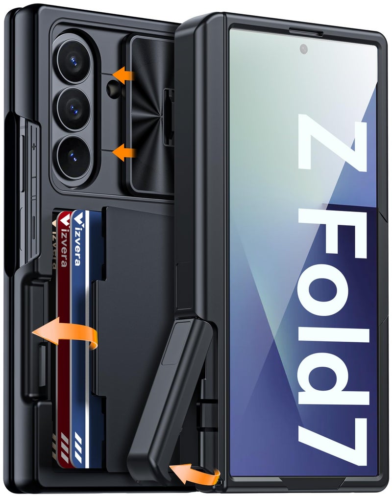 Vizvera for Samsung Galaxy Z Fold 7 Case RFID Wallet with Cards Holder[Kickstand][Camera Cover] Shockproof Silicone Protective Phone Case for Z Fold 7 2025-Black - Image 1