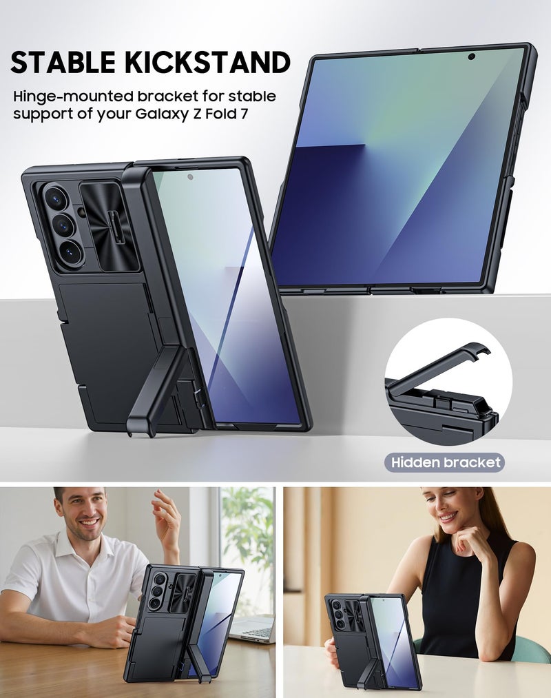 Vizvera for Samsung Galaxy Z Fold 7 Case RFID Wallet with Cards Holder[Kickstand][Camera Cover] Shockproof Silicone Protective Phone Case for Z Fold 7 2025-Black - Image 2