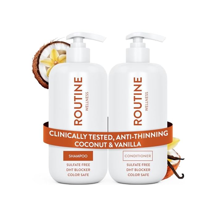 Routine Wellness Anti-Thinning Shampoo and Conditioner Set for Thinning Hair - Biotin DHT Blocker Women & Men - Color Safe Shampoo for Hair Loss & Healthier Hair - Coconut & Vanilla (Pack of 2) - Image 1