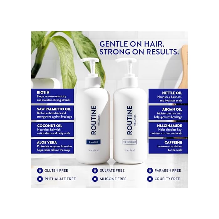 Routine Wellness Anti-Thinning Shampoo and Conditioner Set for Thinning Hair - Biotin DHT Blocker Women & Men - Color Safe Shampoo for Hair Loss & Healthier Hair - Coconut & Vanilla (Pack of 2) - Image 4