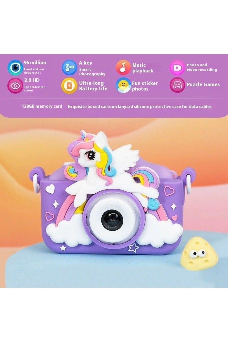 Kids Camera,1080P HD Digital Video Camera Toy for Age3-6+ Boys/Girls, Birthday Festival Gifts for Kids,USB Rechargeable Kids Selfie Camera with 128GB SD Card and (Purple) - Image 1