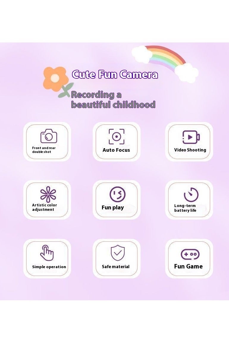 Kids Camera,1080P HD Digital Video Camera Toy for Age3-6+ Boys/Girls, Birthday Festival Gifts for Kids,USB Rechargeable Kids Selfie Camera with 128GB SD Card and (Purple) - Image 3