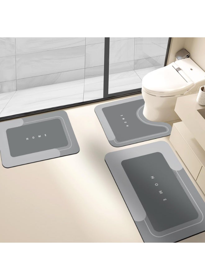 LOKIPA 3PCS Absorbent Bath Mat Magic Rug Sets, Quick Drying Bath Mat Non-Slip Floor Rug Rubber Backed for Bathroom Kitchen Shower Sink (16.9''x23.6''+19.7''x23.6''+19.7''x31.9'', Dark Gray) - Image 1