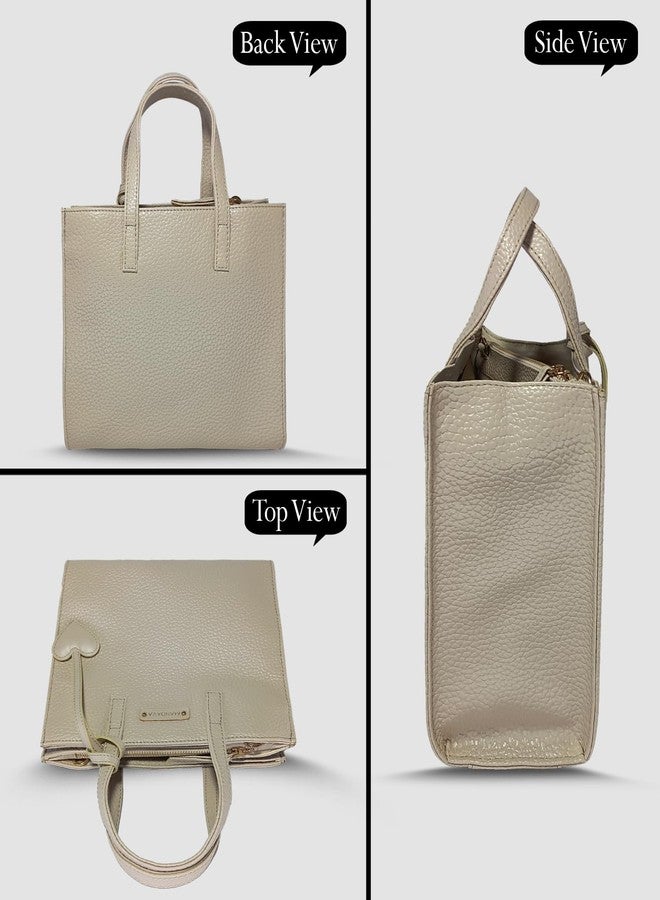 MANDAVA Women's/Ladies Top Handle PU Leather Handbag, Shoulder Bag with Tussle (Cream) - Image 2