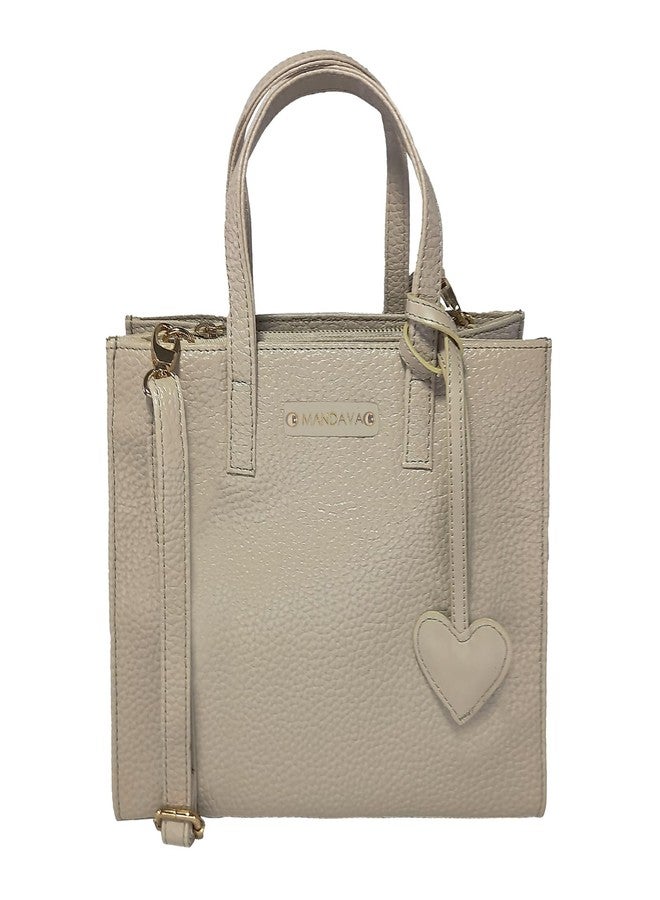 MANDAVA Women's/Ladies Top Handle PU Leather Handbag, Shoulder Bag with Tussle (Cream) - Image 1
