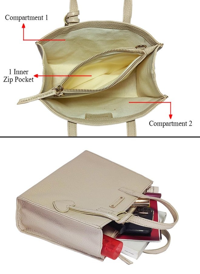 MANDAVA Women's/Ladies Top Handle PU Leather Handbag, Shoulder Bag with Tussle (Cream) - Image 3