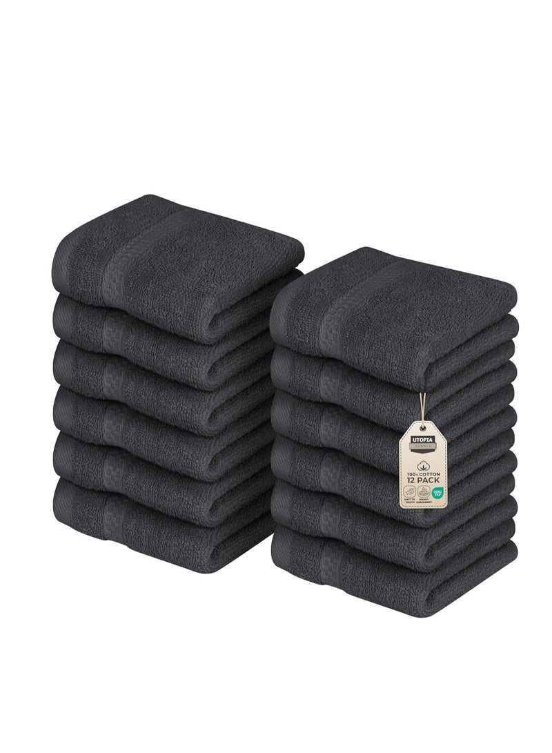 Utopia Towels [12 Pack Premium Wash Cloths Set (12 x 12 Inches) 100% Cotton Ring Spun, Highly Absorbent and Soft Feel Essential Washcloths for Bathroom, Spa, Gym, and Face Towel (Grey) - Image 1