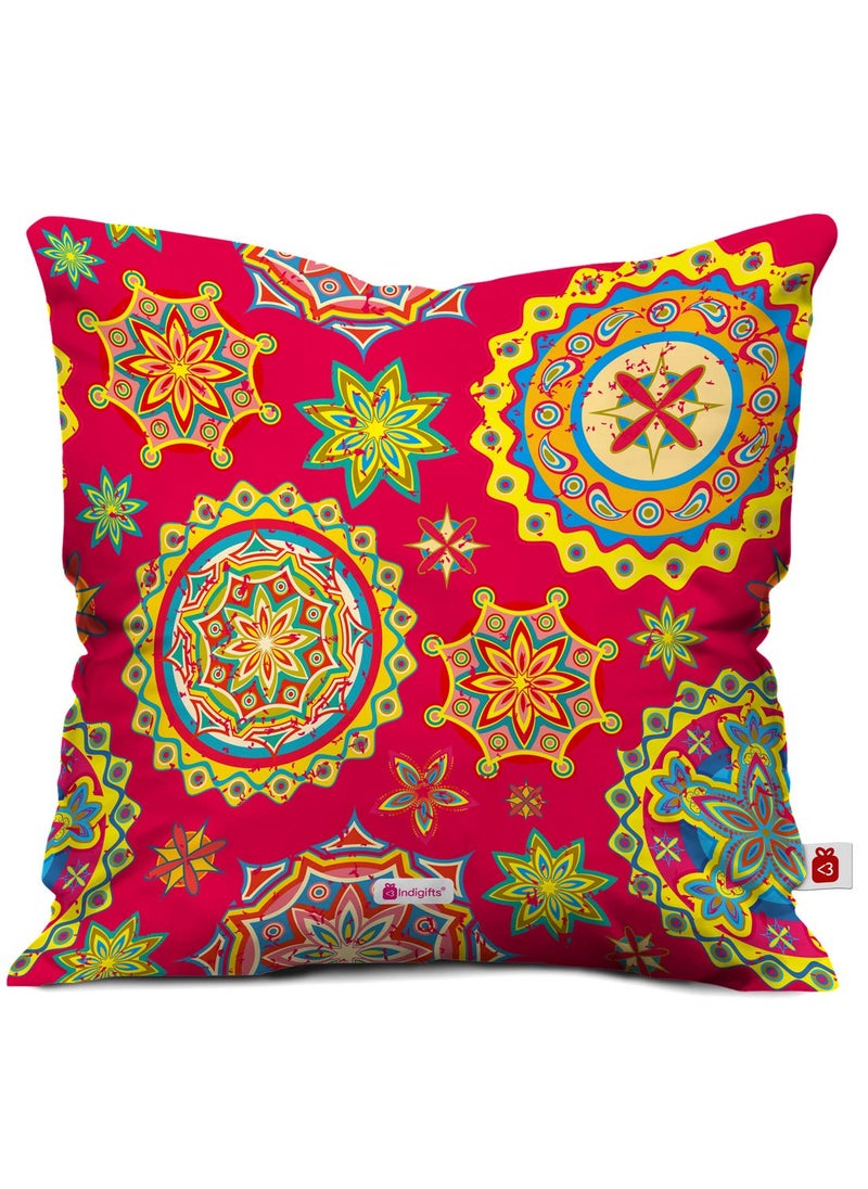 Indigifts - Indigifts Fancy Micro Satin Fibre Pillow Cover with Filler (Red 12X12-inches) - Image 1