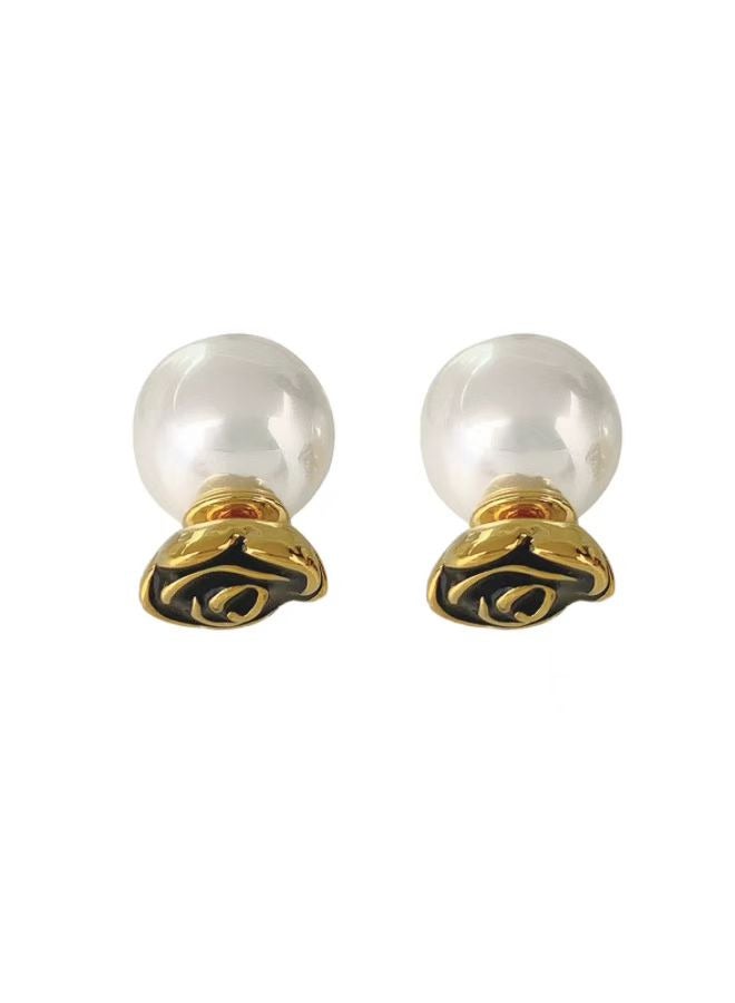 Elegant French Vintage Rose Pearl Earrings  - Image 1