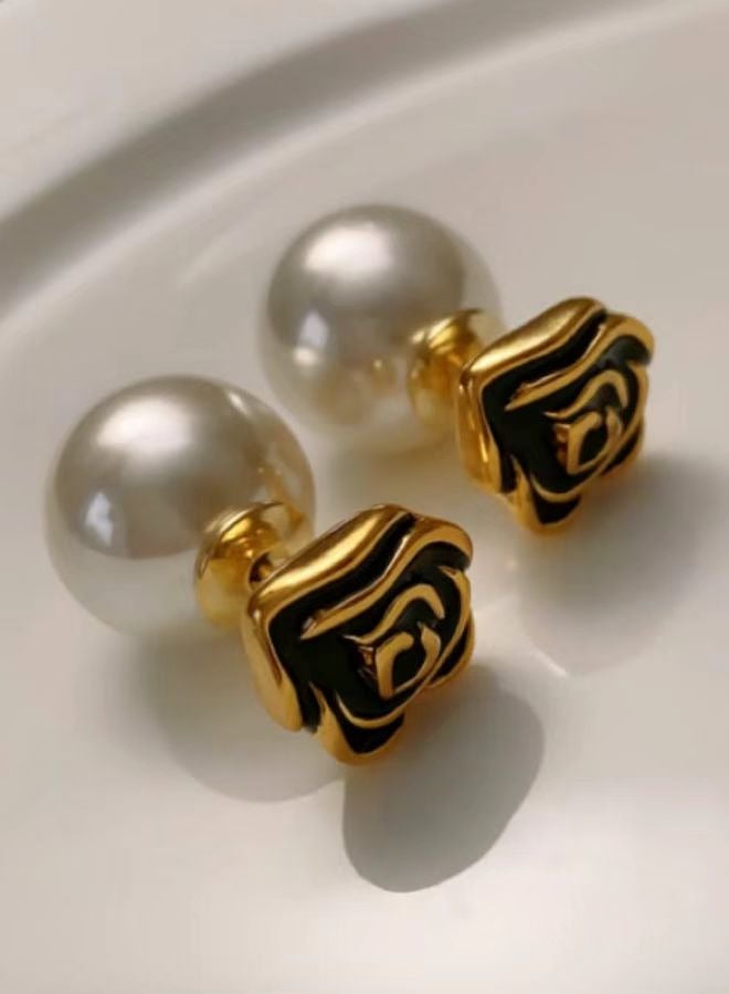 Elegant French Vintage Rose Pearl Earrings  - Image 2