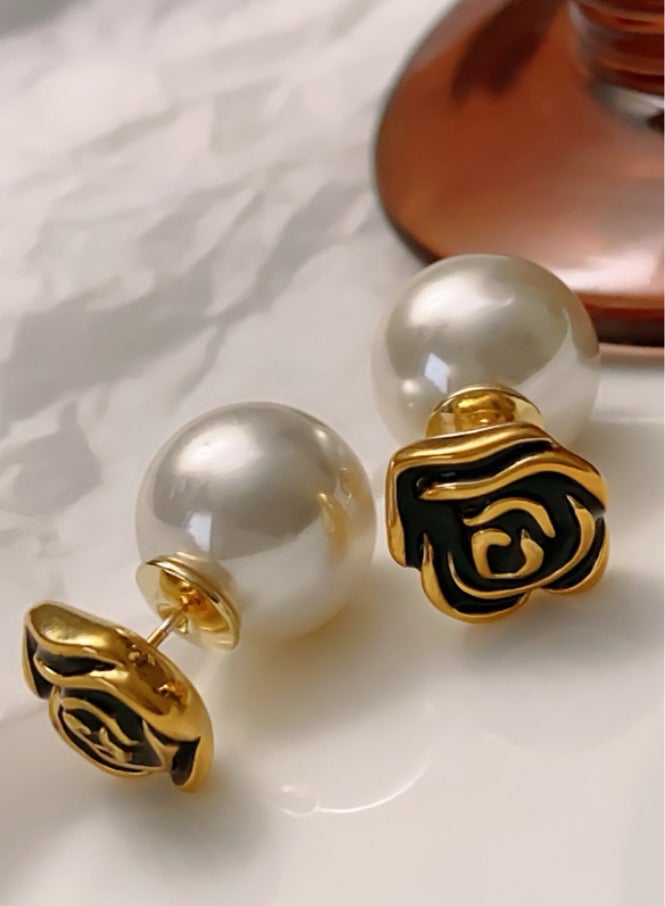 Elegant French Vintage Rose Pearl Earrings  - Image 4