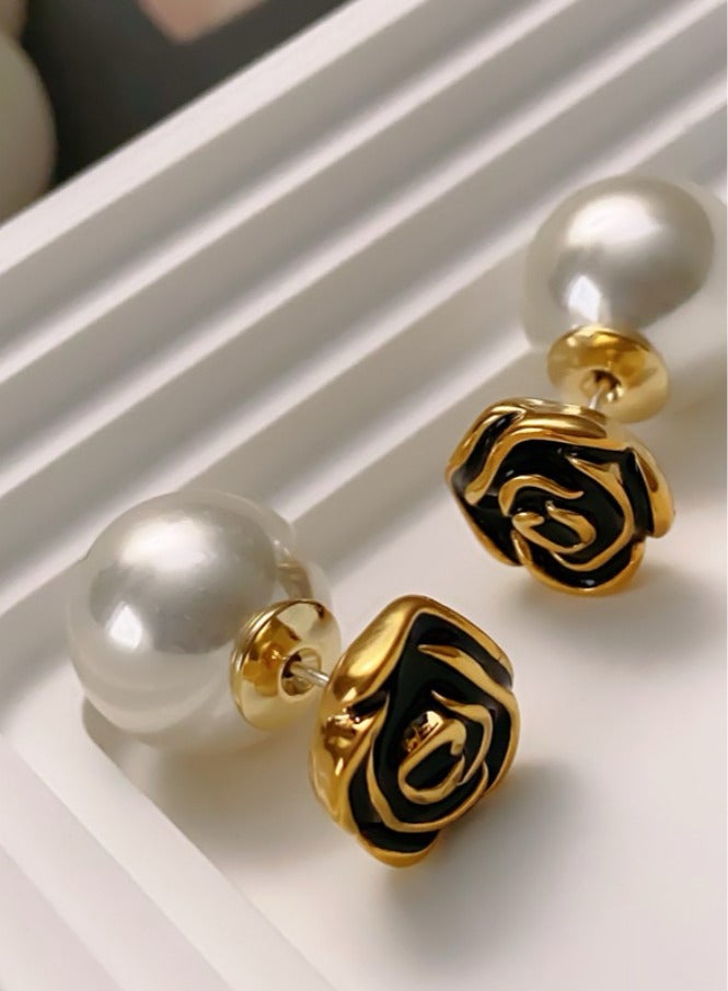 Elegant French Vintage Rose Pearl Earrings  - Image 3