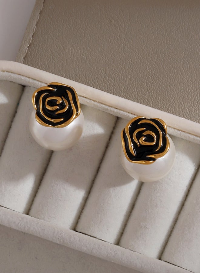 Elegant French Vintage Rose Pearl Earrings  - Image 5