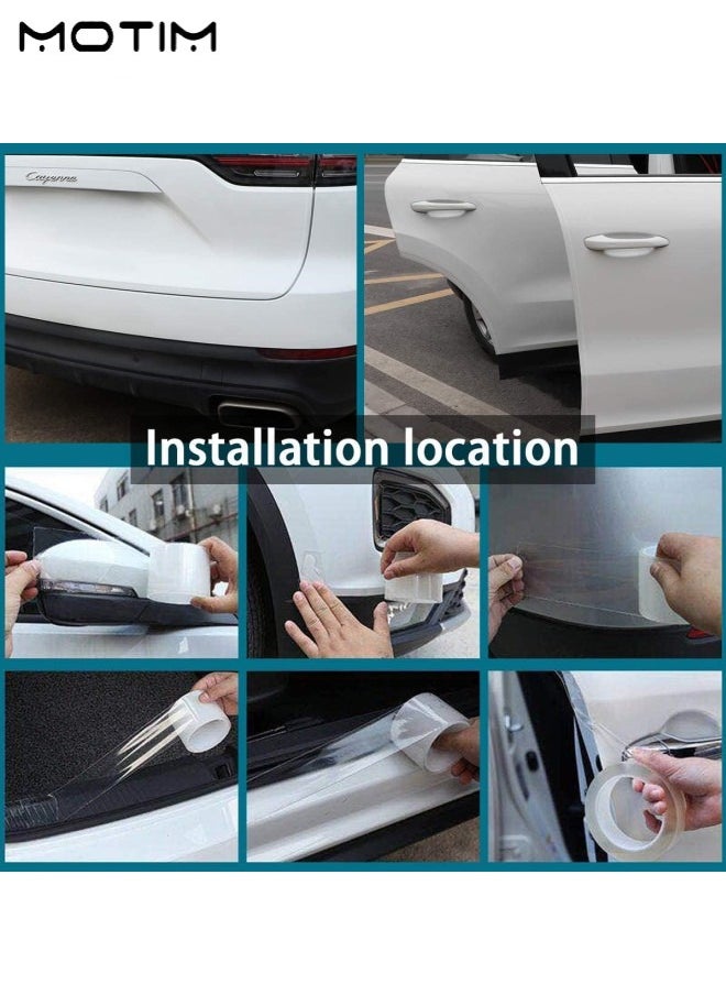 Motim 2 IN 1, 1 Roll Car Door Edge Guards, Door Sill Protector Sticker, Anti-Collision Protection Strip Wrap Film (1.28In/16.4Ft) and 5 Pcs Car Door Handle Sticker, Anti-Scratches, Car Door Cup Protector, Auto Door Handle Protective Film, Clear  - Image 2