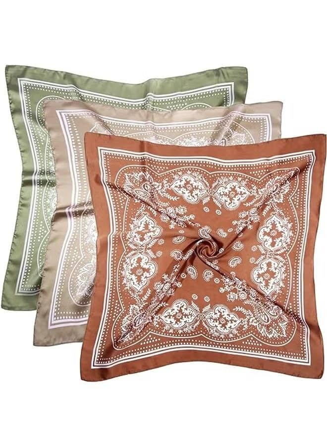 3 Pcs Satin Headscarves For Women - Large Square Silk Bandanas(90X90Cm) | Classic Patterned Hair Scarves | Versatile Beach, Casual & Formal Accessories - Image 2