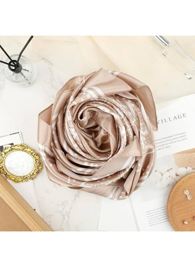 3 Pcs Satin Headscarves For Women - Large Square Silk Bandanas(90X90Cm) | Classic Patterned Hair Scarves | Versatile Beach, Casual & Formal Accessories - Image 4