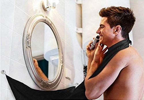 Tagve Beard Apron Bib Hair Catcher Guard for Shaving Trimming & Grooming Beard Cape with 2 Suction Cups to Attach to Mirror (Black) - Image 1