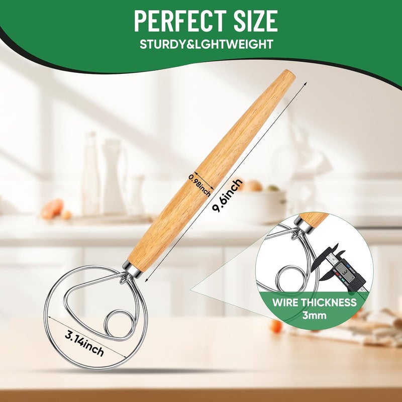 agttete Danish Dough Whisk Stainless Steel Hook Dutch Bread Mixer for Sourdough Baking Hand Tool with Wooden Handle Making Blending Pastry Pizza Dough - Image 3
