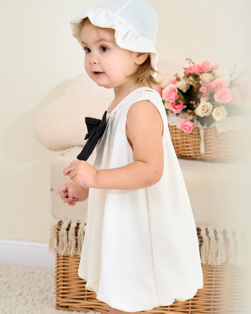 SODLON Baby Girl Dresses 6-12 Months Summer Infant Girl Clothes Big Bow Sleeveless Puff Balloon Bubble Dress Birthday Gifts Cute Casual Linen Outfits Sundress with Hat & Bag Apricot - Image 4