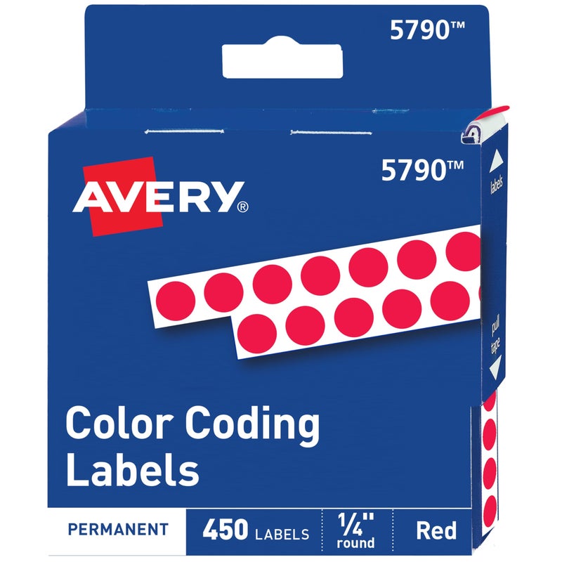 Avery Color-Coding Permanent Labels, 1/4 Inch Round Stickers, Red, Non-Printable, 450 Dot Stickers Total (5790) - Image 1