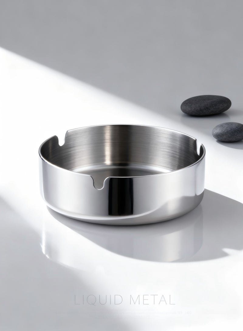 EFUMKE Silver stainless steel ashtray, simple and transparent, portable and modern design, suitable for home offices, cafes, hotels, outdoor and other places (4*14CM). - Image 1