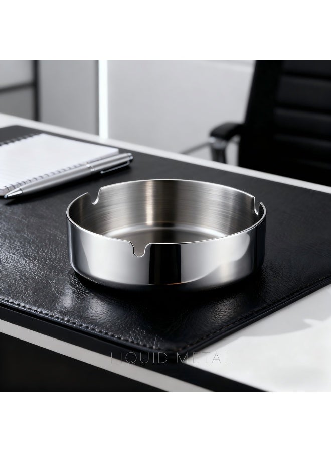 EFUMKE Silver stainless steel ashtray, simple and transparent, portable and modern design, suitable for home offices, cafes, hotels, outdoor and other places (4*14CM). - Image 3