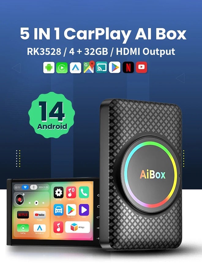 ديقيساند الروبوت 14 Carplay HDMI Ai Box اللاسلكي الروبوت السيارات RK3528 ل يوتيوب نتفليكس ل هيونداي أزيرا سوناتا i10 توكسون أيونيك كونا - Image 1