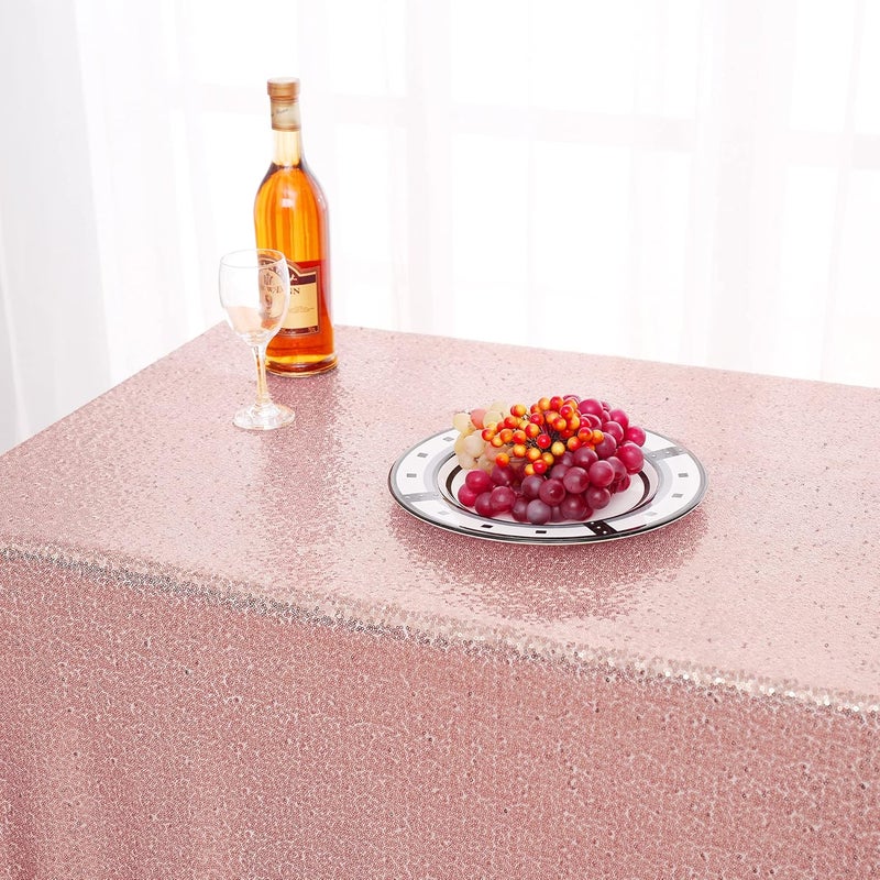 nanbowang Sequin Tablecloth - Pink Table Cloths for Parties Rectangular Table Cover Overlay Sequin Fabric Table Linens Birthday/Baby Shower/Tea Party Decor - Image 2