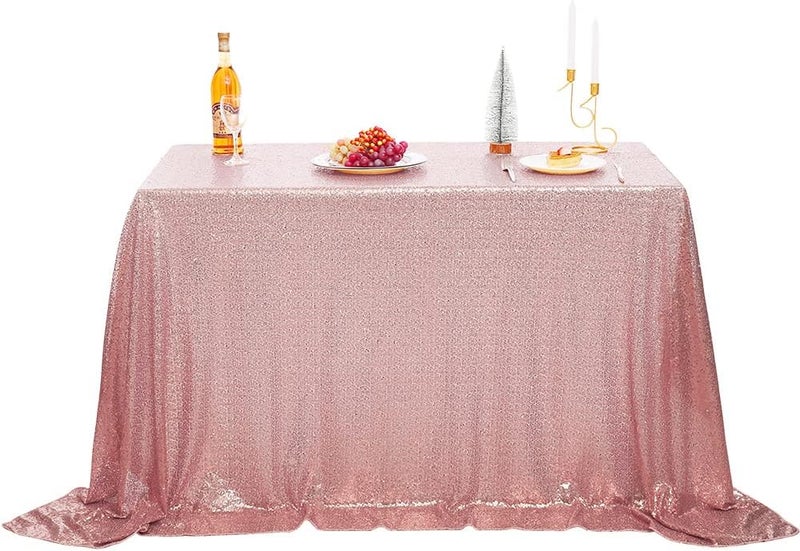nanbowang Sequin Tablecloth - Pink Table Cloths for Parties Rectangular Table Cover Overlay Sequin Fabric Table Linens Birthday/Baby Shower/Tea Party Decor - Image 1