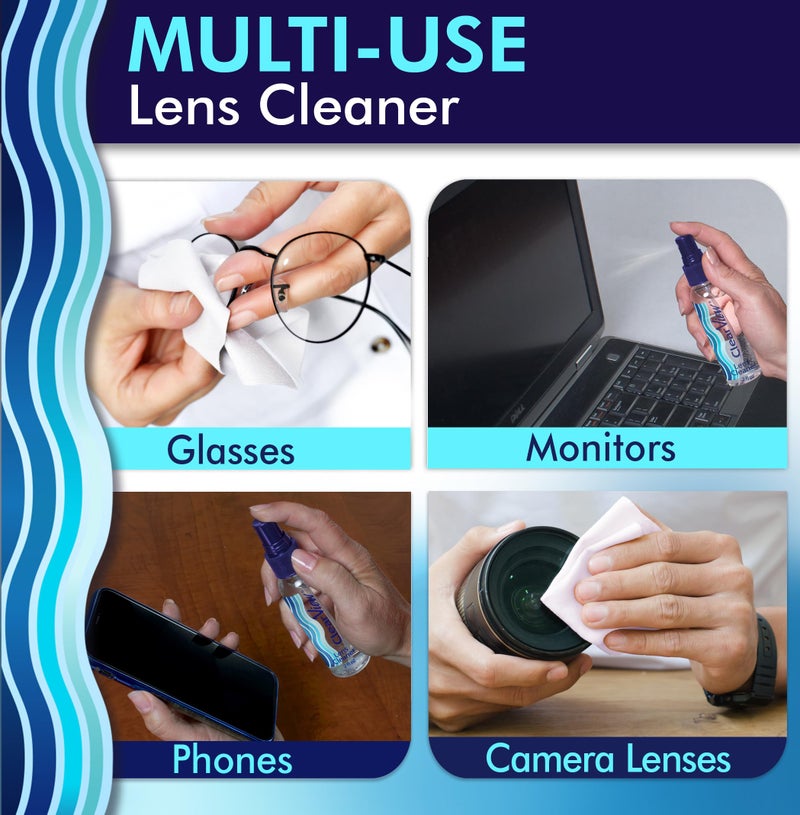 Clear View Clear View Lens Cleaner Kit | Includes 1 Flip-Top Refill Bottle (8 oz), 1 Spray Bottle (8 oz), 2 Spray Bottles (2 oz) and 4 Microfiber Cloths | Safe on All Lenses | Scientifically Formulated  - Image 4