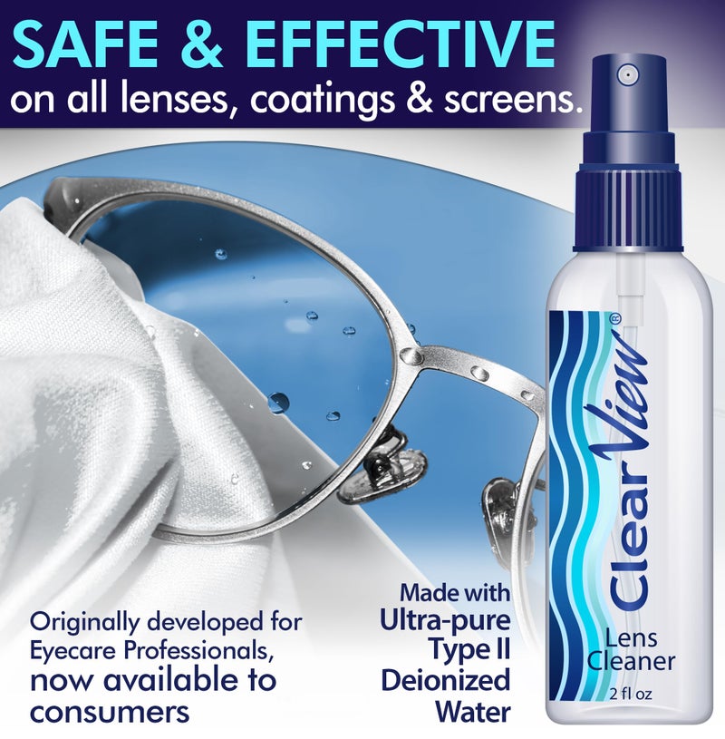 Clear View Clear View Lens Cleaner Kit | Includes 1 Flip-Top Refill Bottle (8 oz), 1 Spray Bottle (8 oz), 2 Spray Bottles (2 oz) and 4 Microfiber Cloths | Safe on All Lenses | Scientifically Formulated  - Image 2