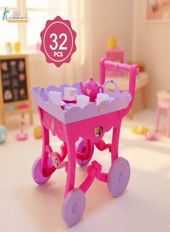 Kriiddaank Barbie 32 Pieces Tea Set Trolley 3Y+, Multicolour | Safe & Gift-Friendly - Image 4