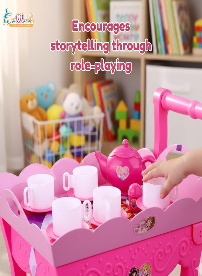 Kriiddaank Barbie 32 Pieces Tea Set Trolley 3Y+, Multicolour | Safe & Gift-Friendly - Image 2