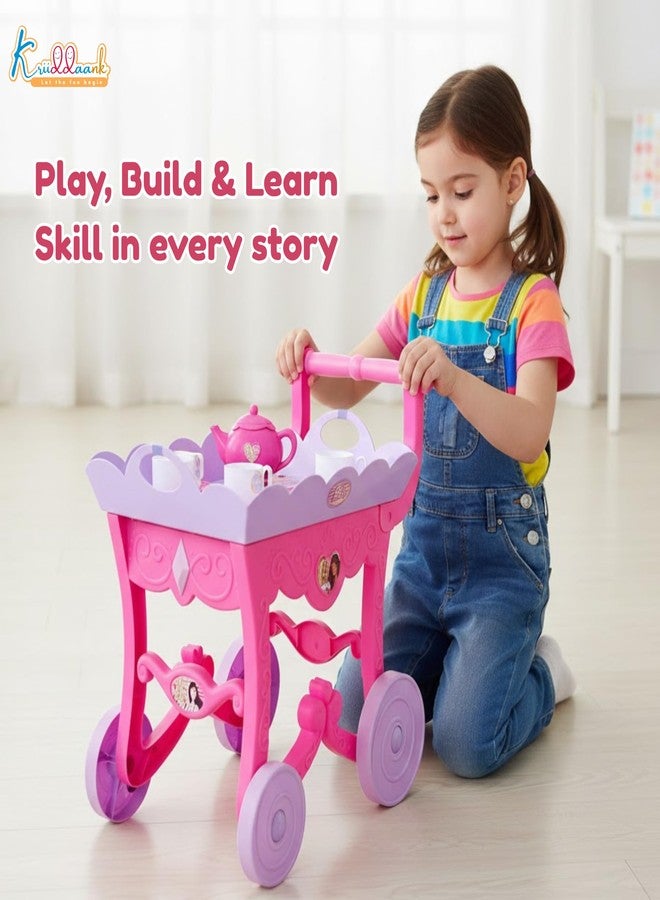 Kriiddaank Barbie 32 Pieces Tea Set Trolley 3Y+, Multicolour | Safe & Gift-Friendly - Image 5
