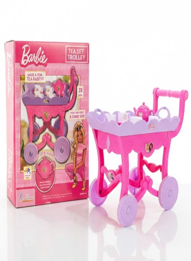 Kriiddaank Barbie 32 Pieces Tea Set Trolley 3Y+, Multicolour | Safe & Gift-Friendly - Image 1