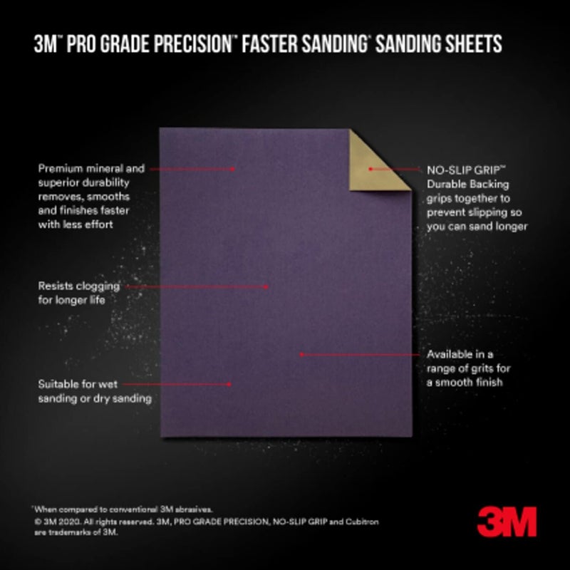 3M Pro Grade Precision Faster Sanding Sanding Sheets 120 grit Medium, 26120TRI-3, 9 inch x 11 inch, 3 Sheets - Image 3