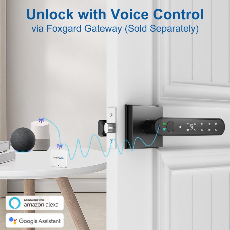 Foxgard Smart Fingerprint Door Lock:Fingerprint Door Knob-Biometric 5-in-1 Finger Print Door Lock-Thumb Print Door Knob for Bedroom-APP Control-Easy Installationâ€“Square Blackâ€“1 Pack - Image 4