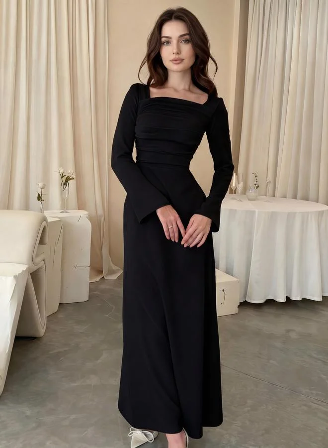 Styli Black Square Neck A-Line Maxi Dress