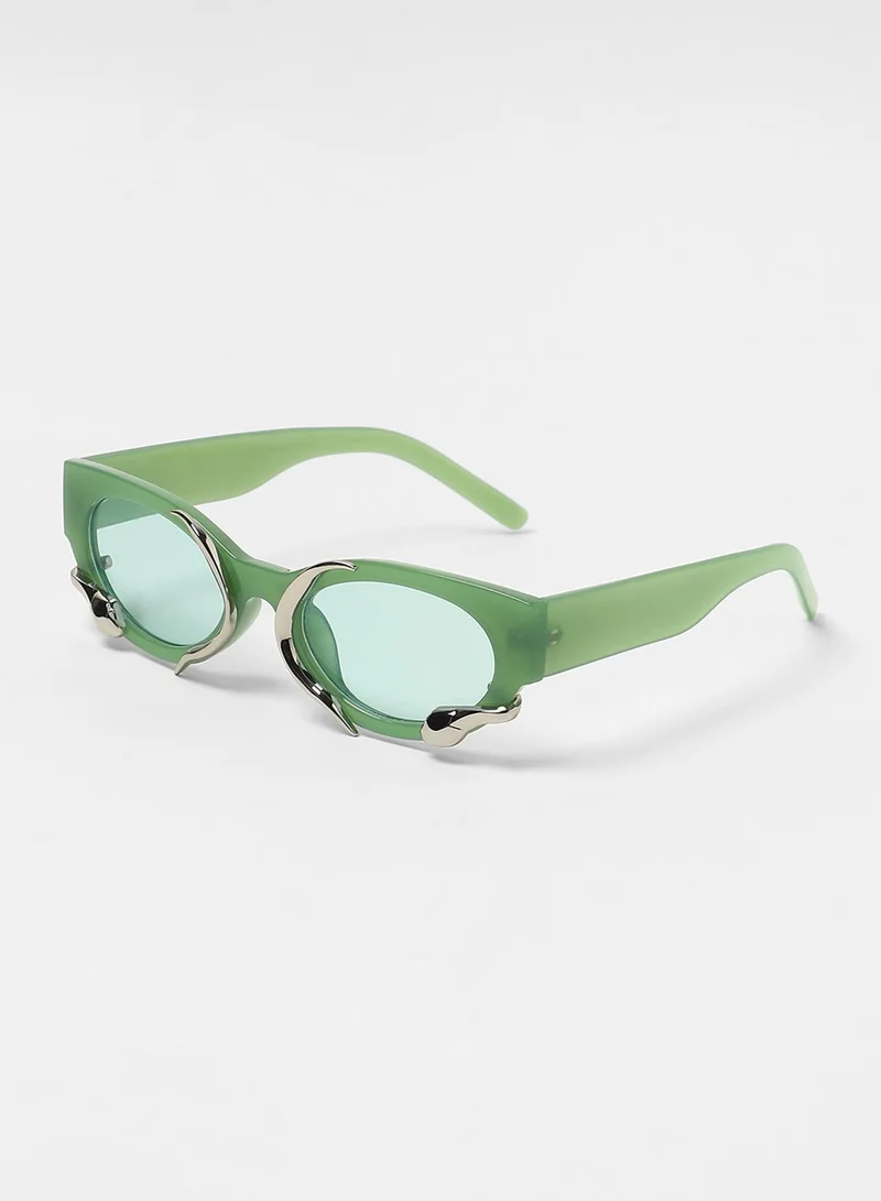 Haute Sauce  Haute Sauce Women's The Serpent Oval Sunglasses For Casual Wear | One-Size | Kelly Green Polycarbonate Frame | Mint Green Polarized Lens | Full Rim | Eyewear For Woman & Girls  | Best Price UAE