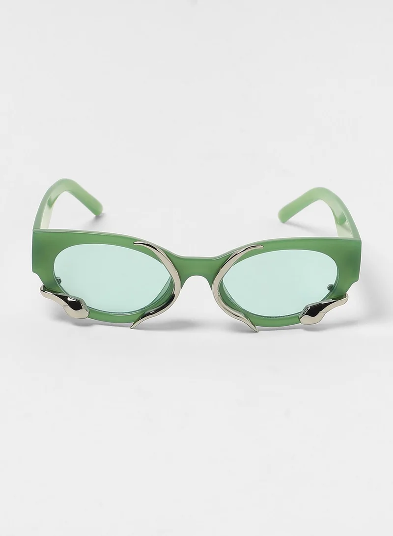 Haute Sauce  Haute Sauce Women's The Serpent Oval Sunglasses For Casual Wear | One-Size | Kelly Green Polycarbonate Frame | Mint Green Polarized Lens | Full Rim | Eyewear For Woman & Girls  | Best Price UAE