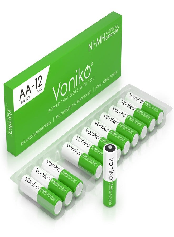 Voniko Rechargeable AA NiMH Enecycle Double A Batteries 12 Pack - Ultra Long Lasting, 2100mAh, Recharge up to 1000x Times, Pre-Charged (1.2V) - Image 1