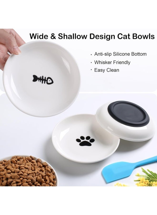 Homify 2pcs Cat Food Bowl Set Dishes, Ceramic Cat Bowls for Indoor Cats & Kitten, Anti Whisker Fatigue Heavy Non-Slip Ceramic Cat Plate for Dry Wet Food & Water - Image 2