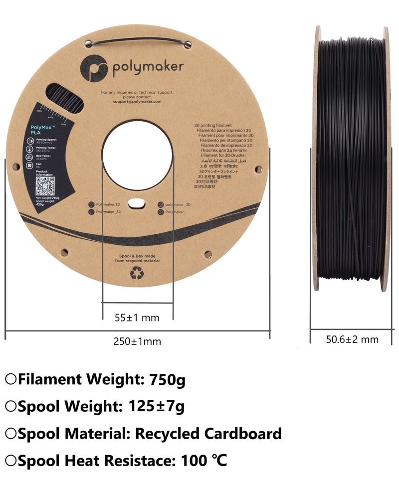 Polymaker TPU Filament 1.75mm Black, 0.75kg Shore 95A Flexible 3D Printer Filament 1.75mm - PolyFlex TPU95 3D Printing TPU Filament 0.75kg Black Soft Flexible Filament - Image 5